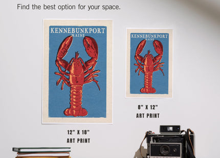 Lantern Press Kennebunkport, Maine, Lobster Woodblock, 12x18 Inch Art Print, Home Decor⁠