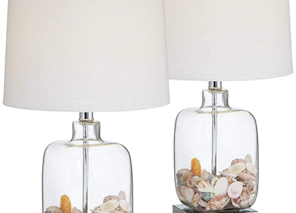 Murex 21 3/4" High Table Lamps Set of 2 Square Clear Glass Shells Coastal