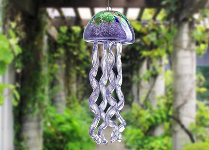 14in Handcrafted Purple Sea Glass Jellyfish Wind Chime Patio Decor