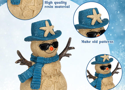 Moucuny 2 Pieces Christmas Beach Snowman Decorations Christmas Resin Sandbeach Snowman Figurine with Starfish Beach Bucket Scarf Table Decor for Holiday Kitchen Home