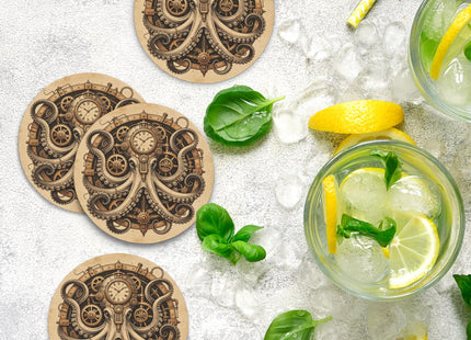 Mechanical Octopus Coasters for Drinks Set of 4, Ceramic Stone Cup Mat Water Absorb Spill Coaster with Non-Slip Cork Backing Cute Drink Coasters for Cup Kitchen Home Decor