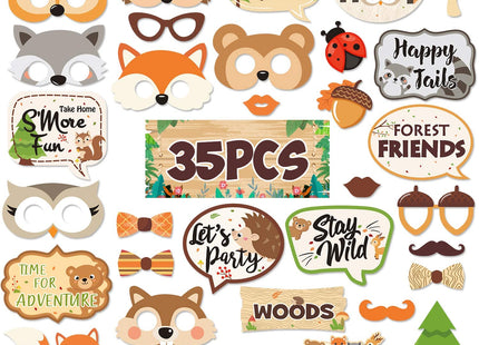 35 PCS Woodland Animal Photo Booth Props Wild One Camping Forest Theme Party Favors Decorations for Woodland Creatures Baby Shower Birthday Party Supplies