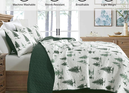 HORIMOTE HOME Green Tree Twin Quilt Set 2 Pieces, Reversible Forest Tree Printed Bedspread, Soft and Lightweight Bed Coverlet Bedding Sets for All Season Xmas Holiday Decor