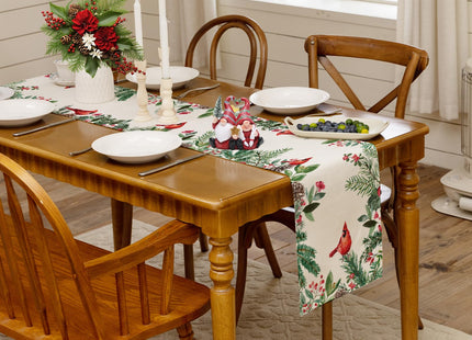 Cloudfomila Winter Red Cardinal Table Runner Pine Branch Berry Burlap Table Runners, Christmas Xmas Seasonal Coffee Table Center Decor for Home Kitchen Dining Party Indoor Outdoor 13x36 Inch