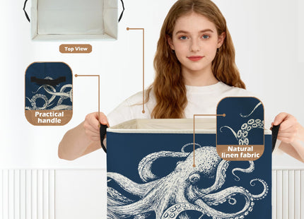 Ghoaoivo Navy Blue Octopus Beach Storage Box Bins, Coastal Ocean Octopus Animal Collapsible Storage Basket Organizer for Bedroom Laundry Room Home Clothes Books, Decor for Room