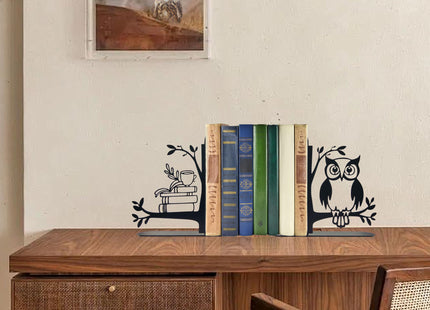 Metal Black Owl and Books Bookends Cute Owl Book Ends for Shelves