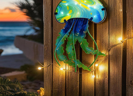 LIFFY Jellyfish Decor Ocean Nautical Beach Wall Decor Fish Wall Art Outdoor Indoor Hanging Jellyfish with LED Fairy Lights for Patio,Garden,Yard,Pool,Beach,Home Gift
