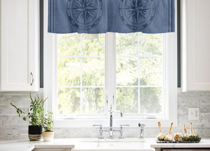 Pinroote Navy Blue Compass Nautical Valances Window Treatment Farmhouse Decor, Coastal Summer Ocean Rustic Rod Pocket Valance Curtains for Living Room, Bedroom, Kitchen, 54" W x 18" L - 1 Panel