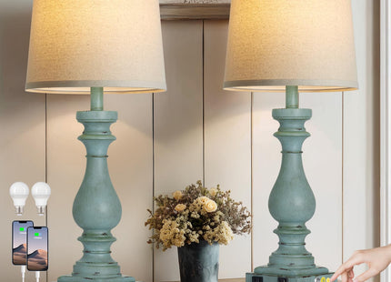 luxeflow Coastal Blue Table Lamp Set of 2,Bedside Lamps for Living Room