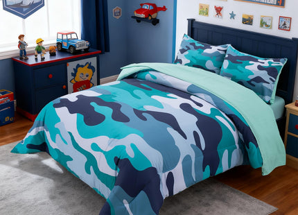 Holawakaka Full Size Camouflage Bedding Comforter Set with Sheets, Boys Girls Men Camo Bed in A Bag 5 Pieces,Kids Teens Dorm Bed Sets Neutral Farmhouse Lodge Cabin Army Bedspread (Aqua, Full)