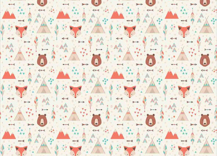 Ambesonne Tribal Duvet Cover Set, Prehistoric Fox Arrows Bear Lodge Houses Feather Graphic, Decorative 3 Piece Bedding Set with 2 Pillow Shams, King Size, Salmon Amber White