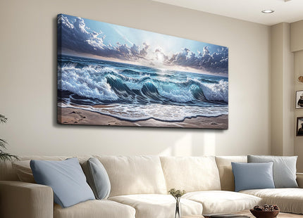 Beach Canvas Wall Art, Sunrise Seascape Painting, Coastal Wall Art 20"x40"