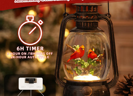 Cardinal Snow Globe Christmas Decorations Indoor, Lighted Musical Christmas Snow Globes Lantern with Glitter & 6H Timer, Cardinal Gifts Decorations for Home