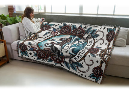 Pure Country Weavers Acadia National Park Tattoo Style Blanket - Gift Cotton Tapestry Throw - Made in The USA - 72" x 54"