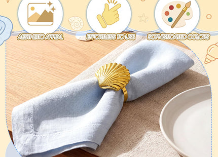 Yungyan 12 Pcs Gold Shell Napkin Rings Coastal Seashell Beach Napkin Holder