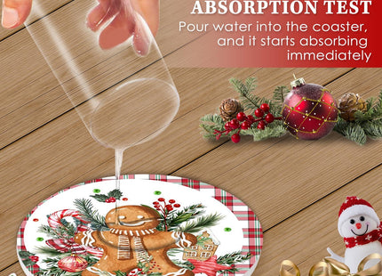Bribay Christmas Coasters for Drinks, Set of 6, Ceramic Stone Winter Holly