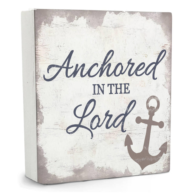 Qvapt Nautical Wooden Sign 5x5 - Nautical Decor, Anchor Wood Sign for Home Bathroom Nursery, Anchored in the Lord