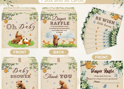 LANLISA Woodland Theme Baby Shower Games, Woodland Animals Diaper Raffle Card Box with Tickets for Baby Shower Party Decorations