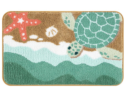 Moutina Coastal Sea Turtle Bathroom Rug 20x32 Inch, Soft and Absorbent Tufted Beach Bath Mat Non Slip Washable, Ocean Nautical Turtle Bathroom Decor