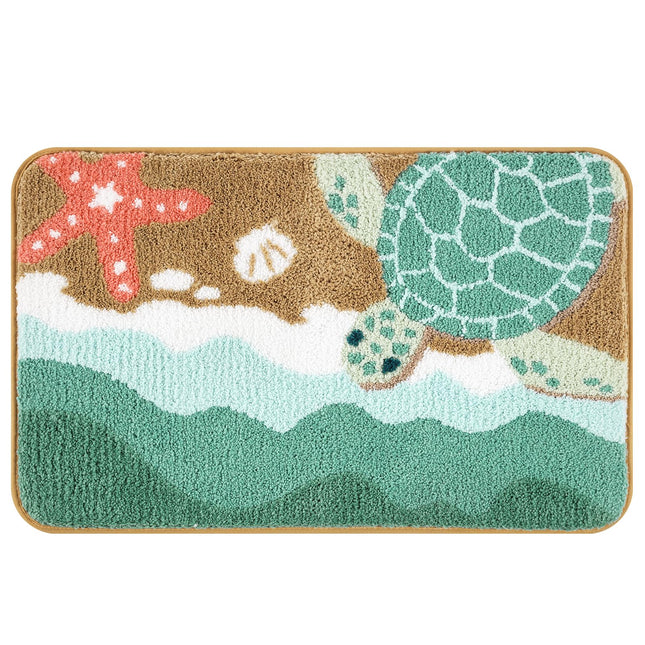 Moutina Coastal Sea Turtle Bathroom Rug 20x32 Inch, Soft and Absorbent Tufted Beach Bath Mat Non Slip Washable, Ocean Nautical Turtle Bathroom Decor