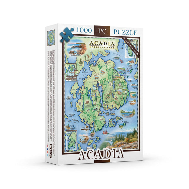 Acadia National Park Map JJigsaw Puzzle - 1000 Pieces, Hand-Illustrated - Educational & Fun Family Activity, Ages 7+, Includes Poster