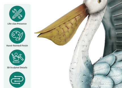 Ultym 18.5" Metal Coastal Pelican Garden Statue, Bird Sculpture
