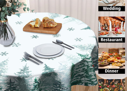 Winter Green Pine Tree Table Cloth Round Xmas Red Cardinal Bird Snowflake Tablecloth 60 Inch Decor Washable Stain and Wrinkle Resistant Winter Round Table Cover for Dining Picnic