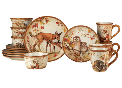 Certified International Pine Forest 16 pc Dinnerware Set, Service for 4, BROWN
