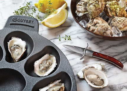 Outset Cast Iron Oyster Grill Pan, 12 Cavities, Black Oyster BBQ and Serving Pan