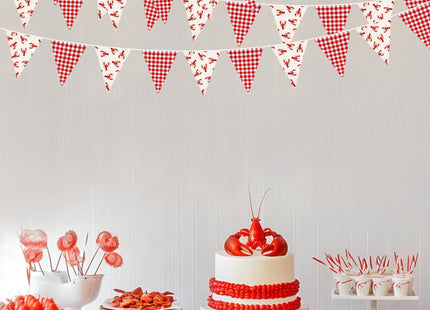 32Ft Crawfish Party Decorations Red Buffalo Plaid Crawfish Pennant Banner Fabric Triangle Flag Garland Streamers for Lobster Birthday Shrimp Seafood Boil Baby Shower Barbecue Party Decor Supplies