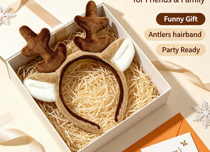Dolkoic 2Pack Reindeer Antlers Headband Deer Antlers Fluffy Animal Ears Headband Party Cosplay Deer Costume for Christmas Halloween