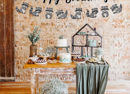 Sursurprise Raccoon Birthday Decorations, Raccoon Happy Birthday Banner for Raccoon Party Supplies