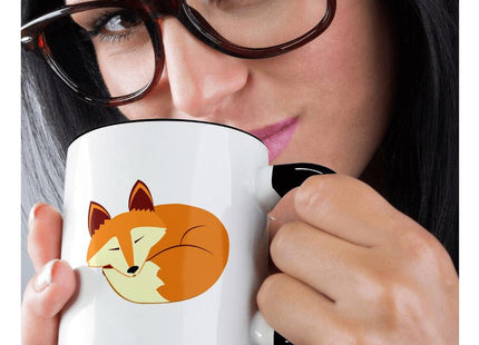 3dRose Cute Sleeping Red Fox 11oz Two-Tone Black Mug