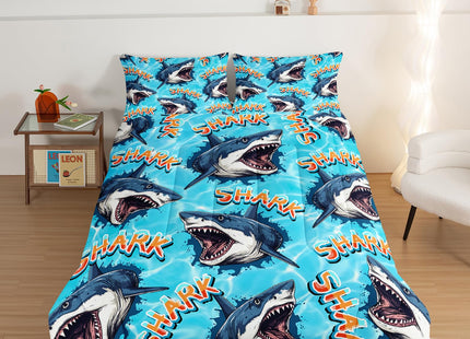 HOSIMA Shark Comforter Set Twin Size,Ocean Theme Bedding Set for Kids Boys,3D Shark Pattern Nautical Comforter Set,Sea Animal Theme Ocean Decor Bedroom Collection with 2 Pillowcases.