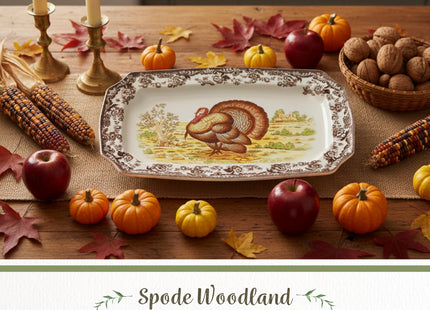 Spode Woodland Rectangular Platter - Turkey Brown/White
