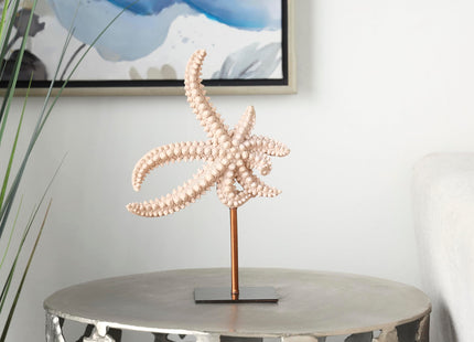Deco 79 Polystone Starfish Decorative Sculpture Textured Home Decor Statue with Copper Stand, Accent Figurine 8" x 4" x 12", Pink