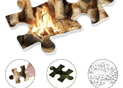 Jigsaw Puzzles 500 Pieces for Adults, Dogs Camping in Forest & Campfire