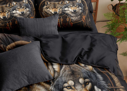 CCoutueChen Wolf Bedding Set Twin Size for Kids - Cabin Lodge Bedroom Set Black Brown Boho Dreamcatcher Comforter Set, Soft Microfiber Lightweight Comforter, 2 Pieces 1 Pillowcase