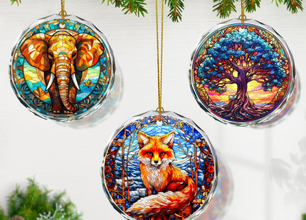 Fox Stained Glass Ornament - Christmas Tree Decor, Fox Ornaments for Christmas Tree, Gift Exchange