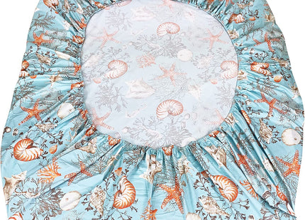 ABREEZE 100% Egyptian Cotton Sheet Set Queen Beach Themed Bedding Sets Coastal Bedding Seashells and Starfish Nautical Bedding with Deep Pocket Fitted Sheet 4-Pieces
