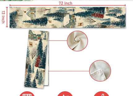 Winter Table Runner Deer & Village Kitchen Dining Table Decor, Christmas Table Runner Home Decor for Indoor Outdoor Dining, Party, Holiday 13 X 72 Inch