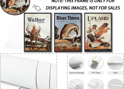 DHEEM 3Pcs Vintage Outdoor Fishing Canvas Wall Art Unframed 16x24in