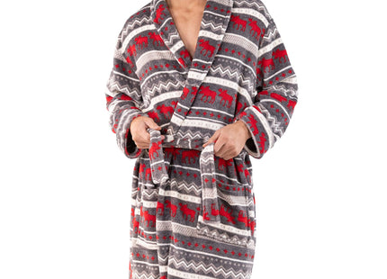 Lazy One Cabin Moose Ultra-Cozy Plaid Bathrobes for Men, Fluffy Robe (S/M)