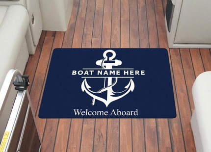 Personalized Welcome Aboard Boat Mat - Custom Name Anchor Door Rug, Customized Ship Entrance Floor, Non-Slip Nautical Outdoor Lake House Decor, Yacht Gift for Boat Owners