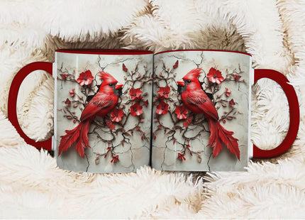 ANOVRA Red Cardinal Coffee Mug, Cardinal Bird Mug for Bird Lovers, Floral Branch Butterfly Kitchen Office Decor, Accent Ceramic Cup Printed Both Sides for Coffee Tea Cocoa