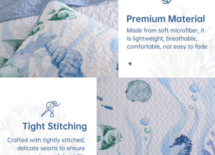Dinjoy Coastal Queen Quilt, Blue Diving Deep Ocean Themed Fall Bedding Set