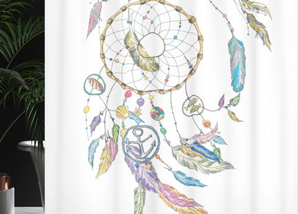 Ambesonne Tribal Shower Curtain, Dreamcatcher with Marine Objects Shell Fish Anchor Boho Print Image, Cloth Fabric Bathroom Decor Set with Hooks, 69" W x 84" L, Violet