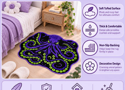 LSYESDLA Cool Purple Octopus Bathroom Rug, Soft Plush Animal Tufted Bath Mat, Non-Slip & Machine Washable, Absorbent Quick Dry Floor Door Mat Home Decor for Shower, Tub and Sink