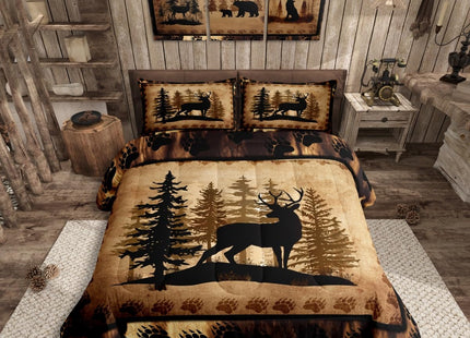 Feelyou Cute Deer Comforter Set for Girls Boys Kids Deer Hunting Bedding Set Room Decor Rustic Bear Paw Print Bedding Set Canbin Duvet Set King Size 3Pcs Quilt Boys