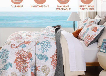 Djoymock Coastal Quilt Set King Size, 3 Pcs Beach Bedspread Coverlet Set